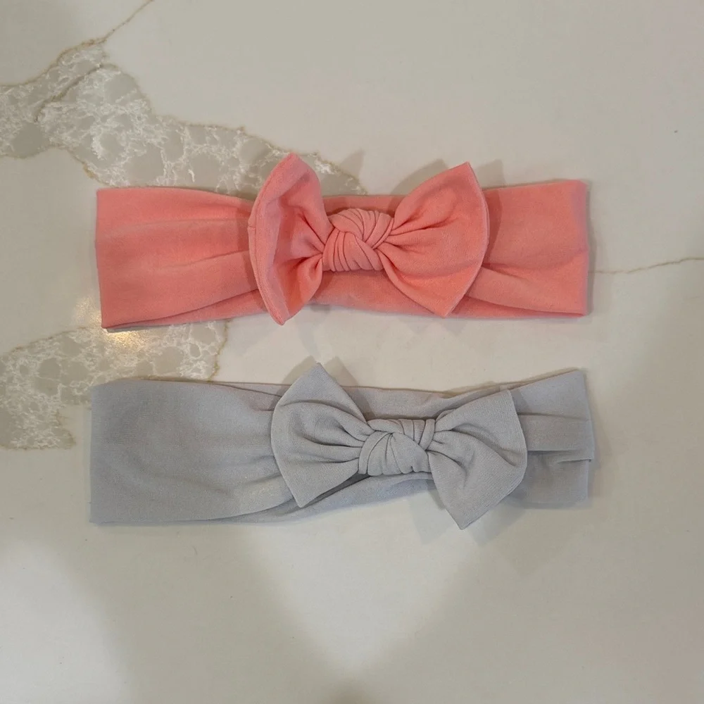 Pink and Gray Baby/Toddler Bow Headbands - Picture 1 of 2